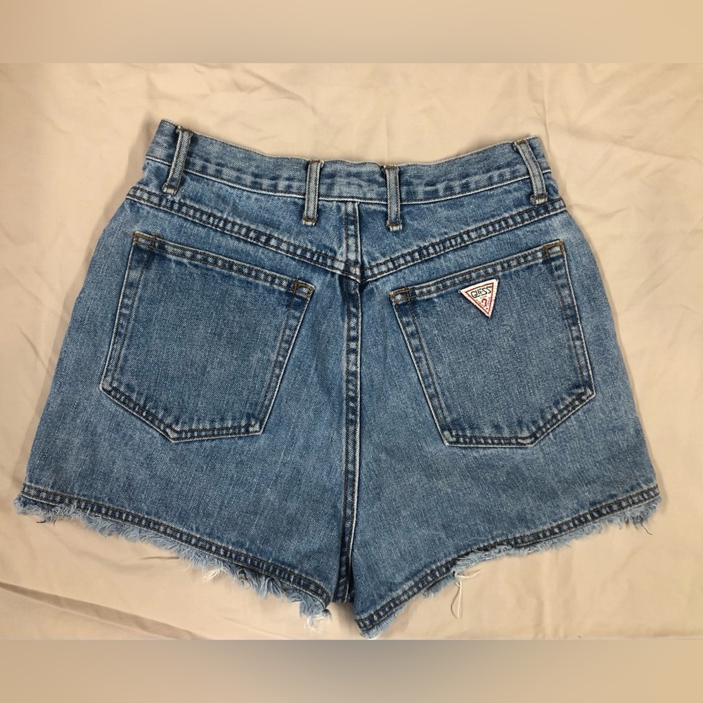 Vintage GUESS Georges Marciano Raw Hem Cheeky Denim Shorts Size 30